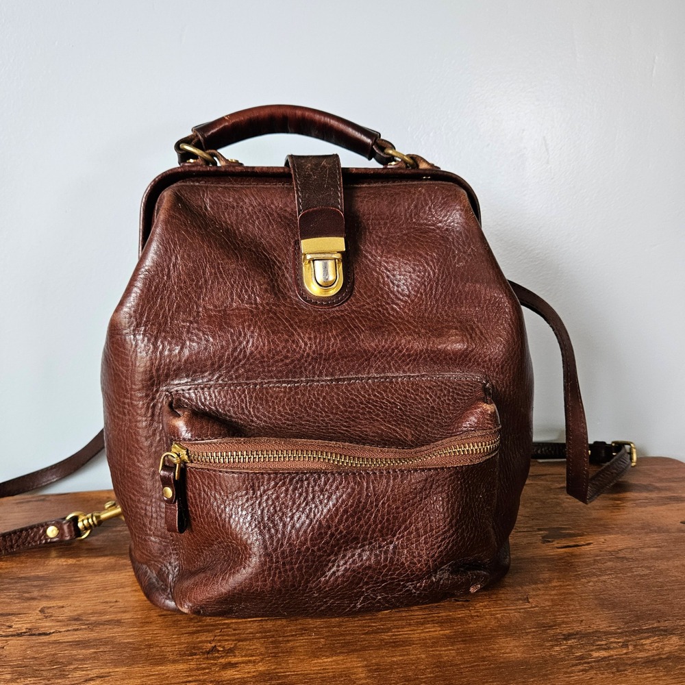 Old Trend Brown Leather Doctor Bag Backpack Satchel Brass Hardware